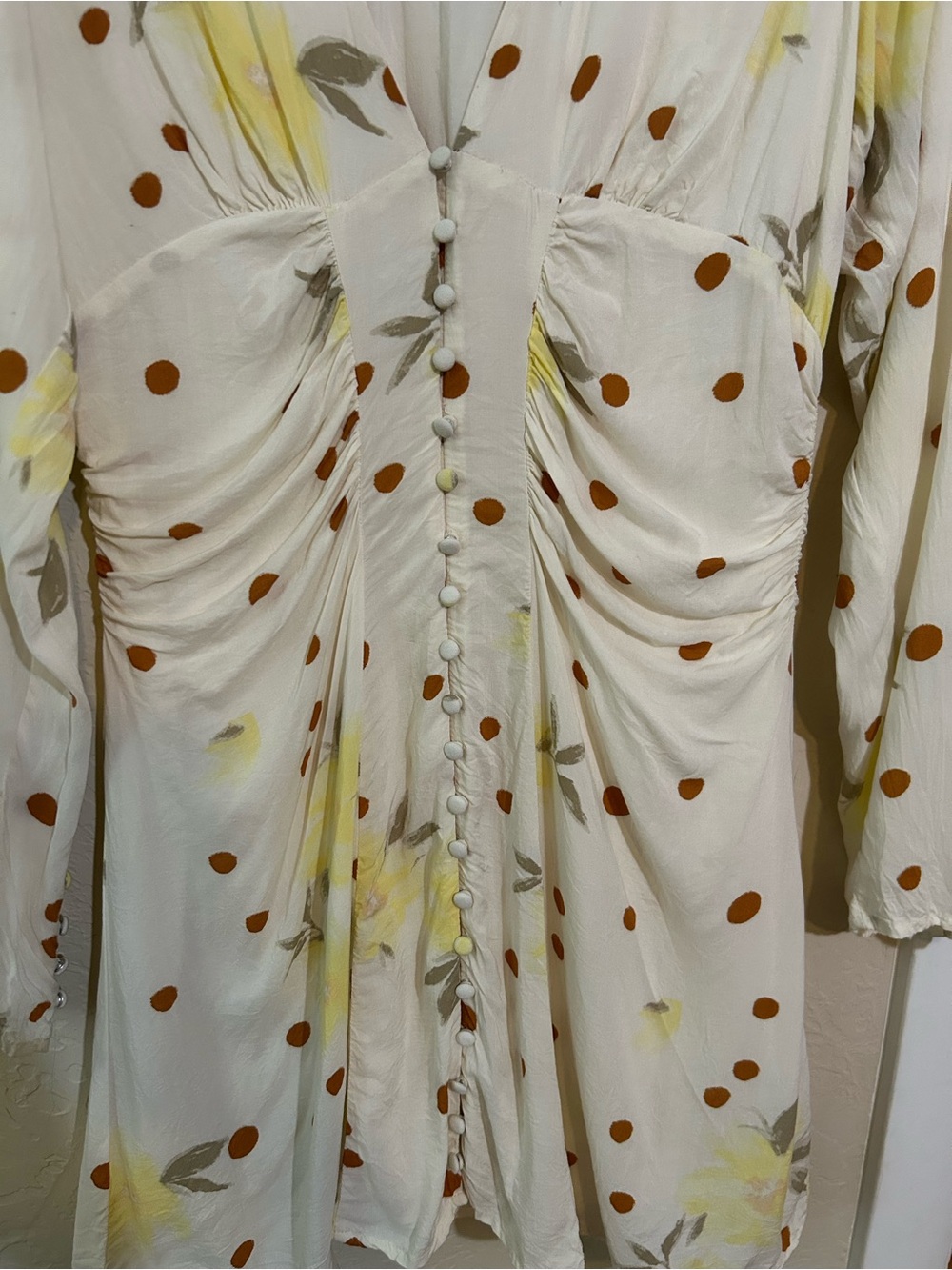 Free People Date Night Cream Floral Dot Long-Sleeve Mini Dress - Picture 7 of 9